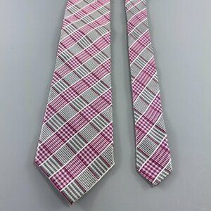 Mario Ferrari Pink / Gray Plaid Men's Extra Long Tie 3 1/4" x 66"